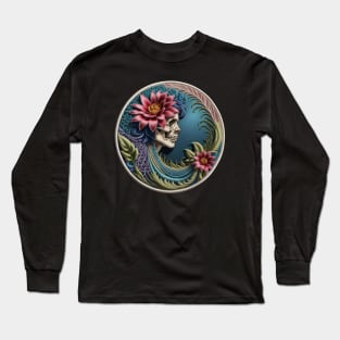 Floral Grateful Skeleton Embroidered Patch Long Sleeve T-Shirt